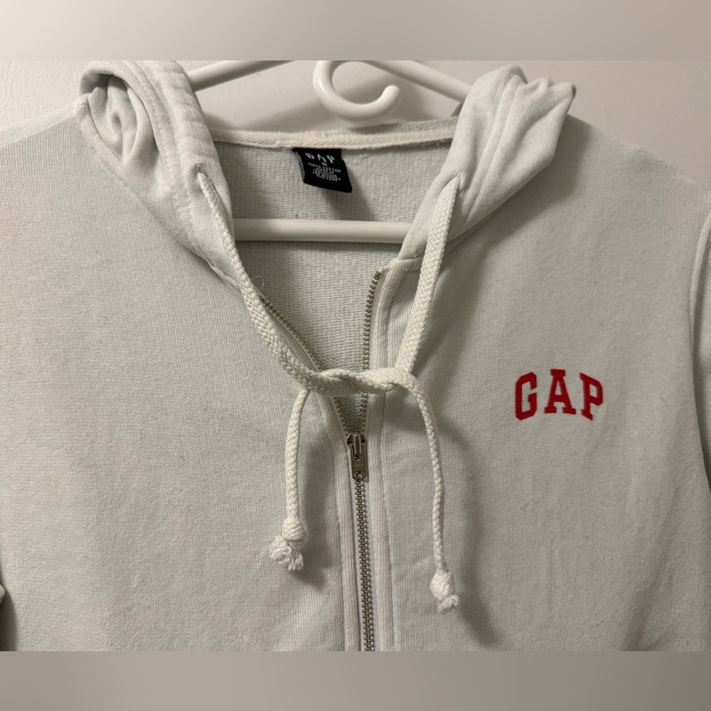 Vintage “GAP” White Hooded Zip Up Sweatshirt- Size: S - Picture 5 of 10